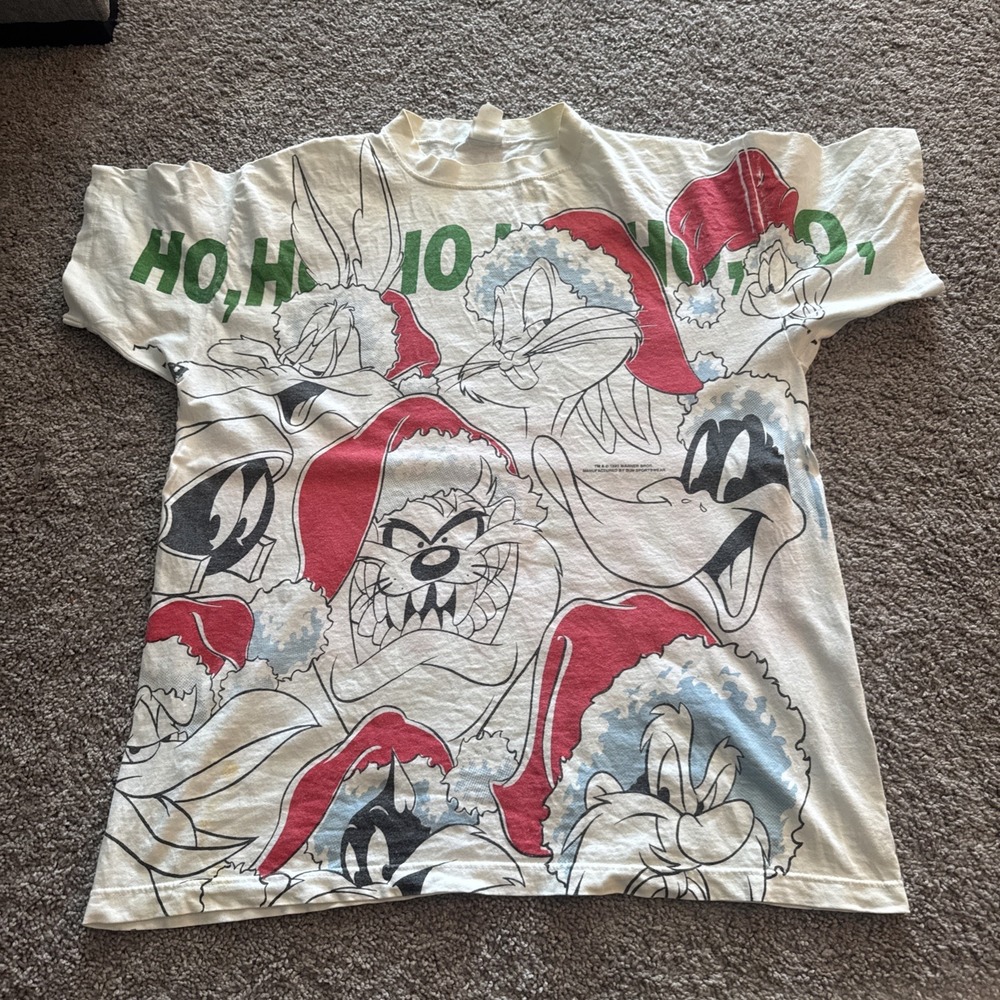 Vintage 1993 Looney Tunes Christmas Ho,Ho,Ho T-shirt All Over Print Men SZ L-XL